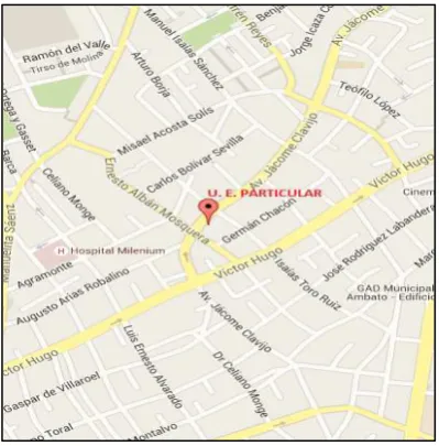 Figura 3. Ubicación de la Unidad Educativa Particular Fuente: https://www.google. com.ec/maps/ @-1.2671605,-78.6331168, 17.75z?hl=es  