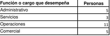 Tabla 3. Función o cargo que desempeña en Greendc S.A.