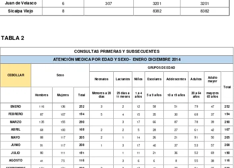 TABLA 2CONSULTAS PRIMERAS Y SUBSECUENTES