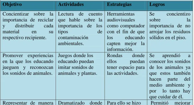 Tabla 2 Plan de desarrollo de la Práctica Profesional 