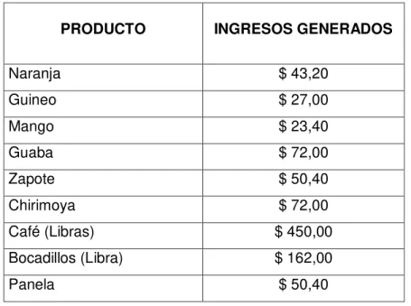 Tabla 20. Ingresos generados con la venta de productos en sector rural de  Olmedo 