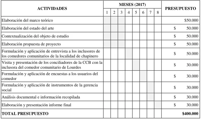 Tabla 1. Cronograma de actividades  