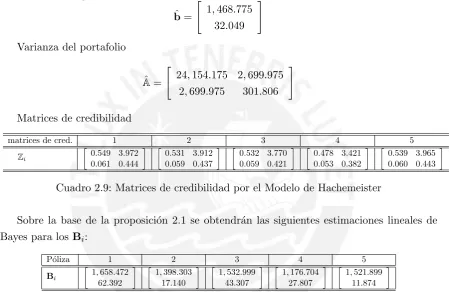Cuadro 2.9: Matrices de credibilidad por el Modelo de Hachemeister