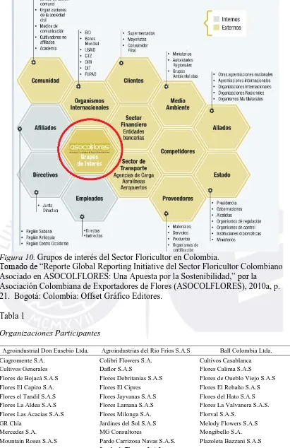 Figura 10. Grupos de interés del Sector Floricultor en Colombia. Tomado de “Reporte Global Reporting Initiative del Sector Floricultor Colombiano 