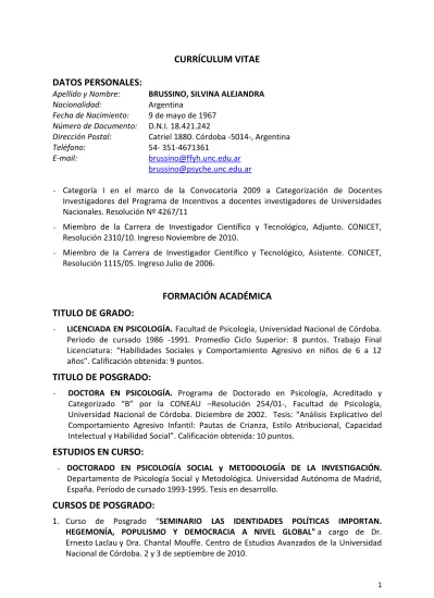 TESIS DE LICENCIATURA: - CURRÍCULUM VITAE FORMACIÓN ACADÉMICA