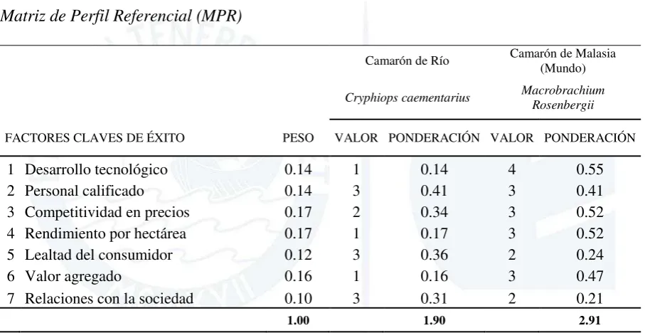 Tabla 11 Matriz de Perfil Referencial (MPR) 
