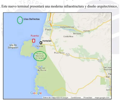 Figura 4.  Ubicación cercana del Puerto San Martín a la Reserva Nacional de Paracas e Islas Ballestas