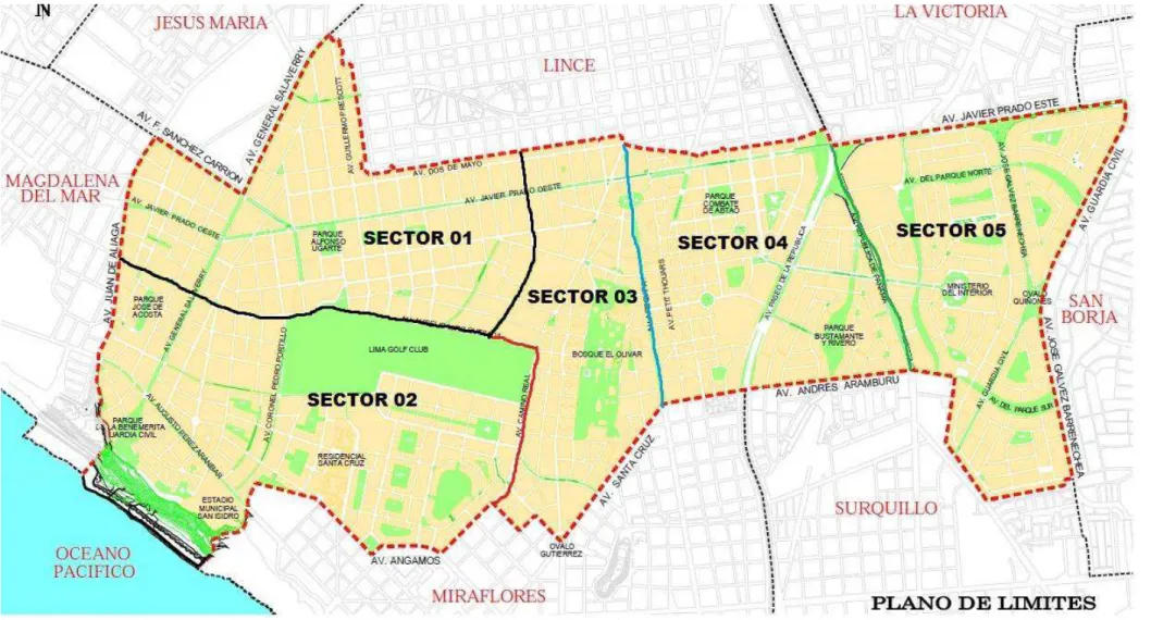 Figura 2. Mapa de sectores de San Isidro.  