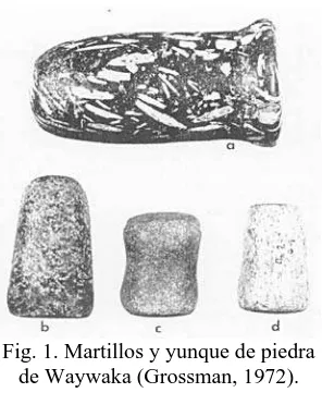 Fig. 1. Martillos y yunque de piedra de Waywaka (Grossman, 1972). 