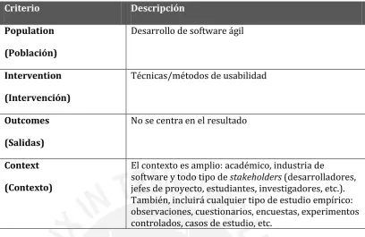 Tabla 5-1. Aplicación del Método PICOC 