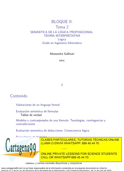 Tableaux Semánticos - BLOQUE II: Tema 2. Alessandra Gallinari URJC ...