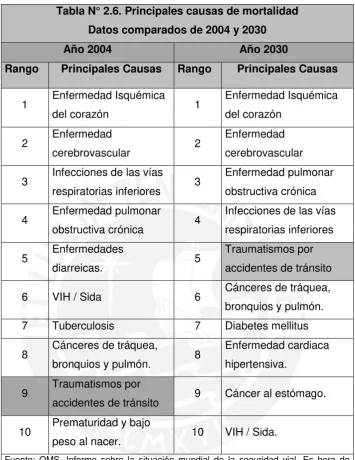 Tabla N° 2.6. Principales causas de mortalidad 