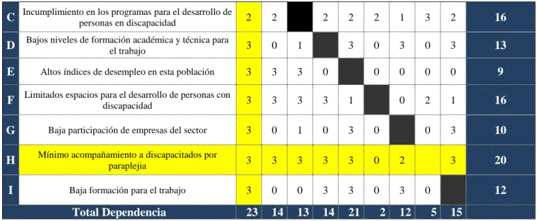 Tabla 4 Resultados Matriz Vester