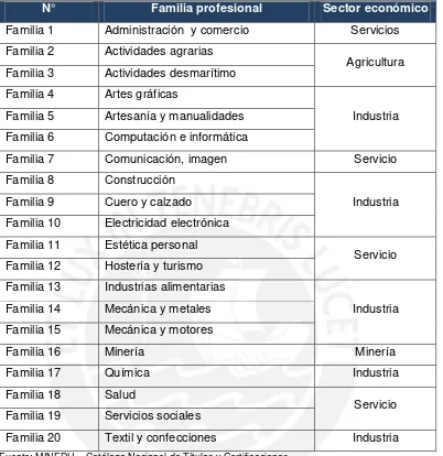 Tabla 1.9. Perú: Familias profesionales según sector económico 