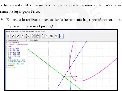Figura 6: Esbozo de la parábola con la activación de la herramienta rastro del software Geogebra Fuente: Producción de la autora 