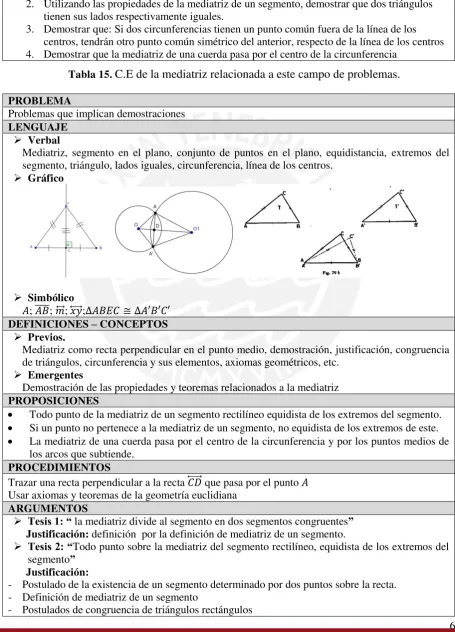 Tabla 15. C.E de la mediatriz relacionada a este campo de problemas. 