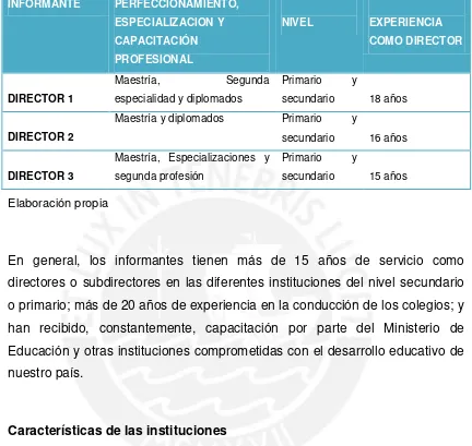 Tabla 3. Características de las unidades de análisis  