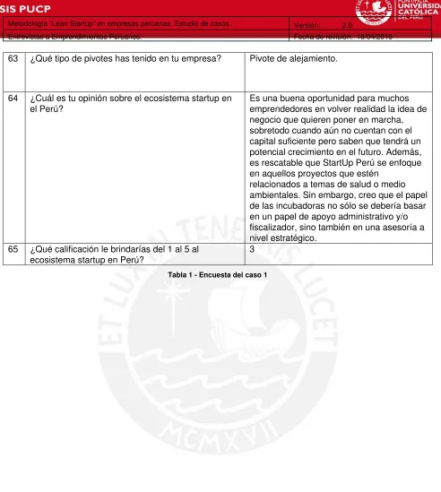 Tabla 1 - Encuesta del caso 1 