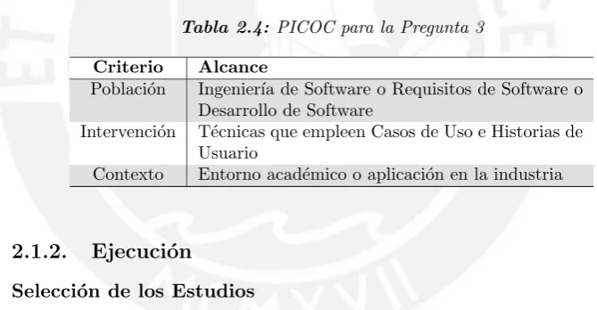 Tabla 2.4: PICOC para la Pregunta 3