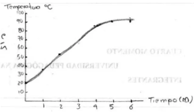 Ilustración 5. Gráfica de Temperatura vs Tiempo construida por los estudiantes de  Licenciatura en Física