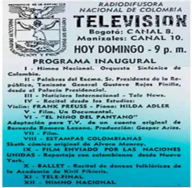 Figura 1. Programa del acto de la primera emisión de la televisión colombiana. 13 de junio 1954