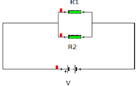Figura 2: diagrama de un circuito en paralelo en consat de dos resiatencias en paralelo y una bateria