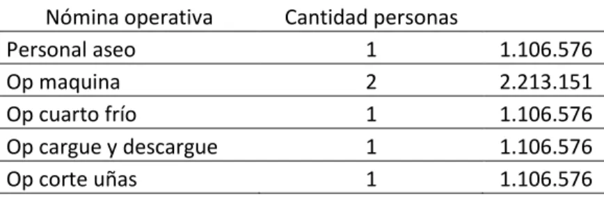 Tabla 9 Nómina operativa 