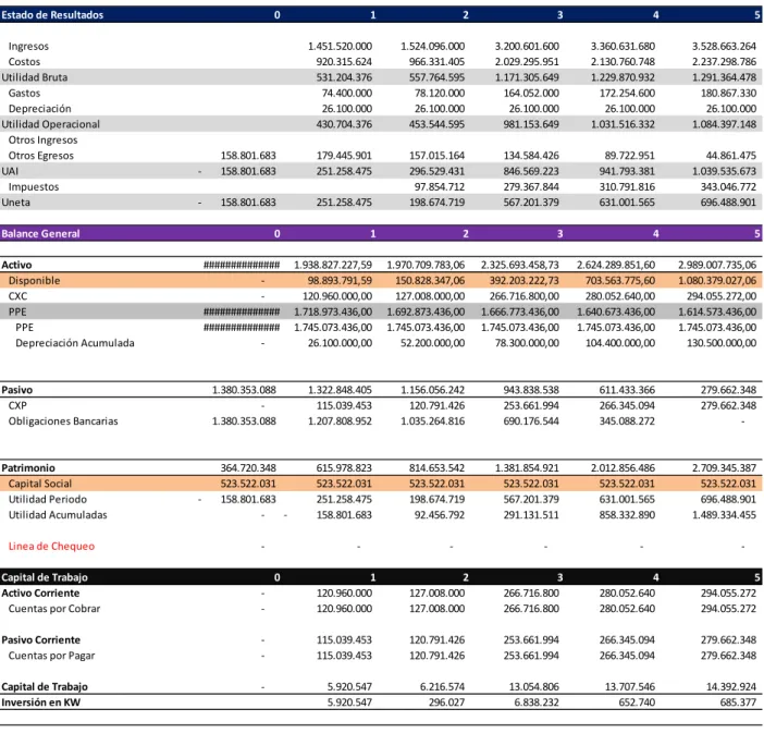 Tabla 13 Modelo de evaluación financiera 