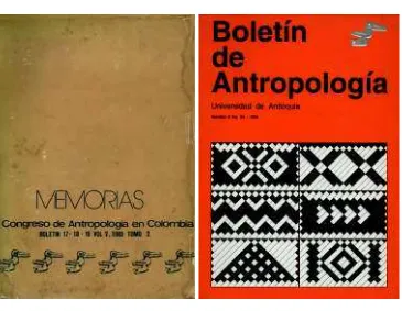 Figuras 6 y 7. Carátulas del tomo 2 de los N.os 17, 18 y 19 (1983) y del N.o 24 (1994) del Boletín de Antropología