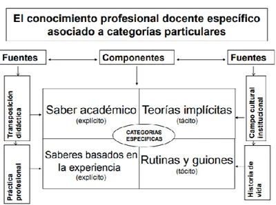 Figura II. El conocimiento profesional docente específico asociado a categorías particulares  (Perafán, 2015)