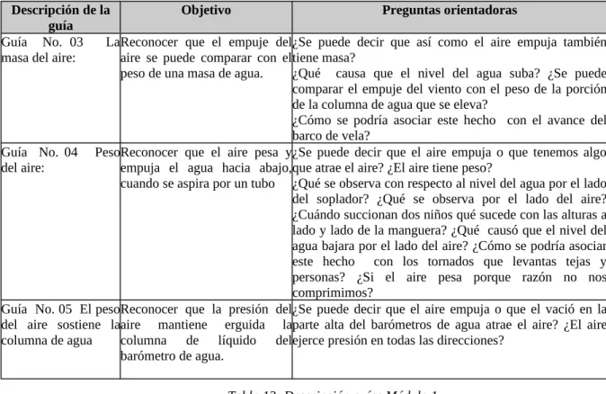 Tabla 13: Descripción guías Módulo 1