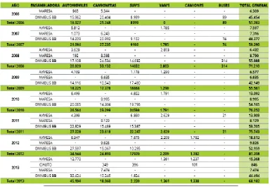 Cuadro N. 10 Producción de vehículos por ensambladora y segmento 2006-2013 