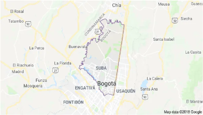 Ilustración 1. Mapa Localidad 11 de Suba. Tomado de: https://www.google.com/maps/@4.7861596,-74.1384008,10z 