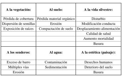 TABLA 1: TIPOS DE IMPACTOS DEL USO PÚBLICO 