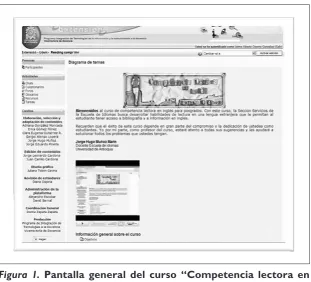 Figura 1. Pantalla general del curso “Competencia lectora en 