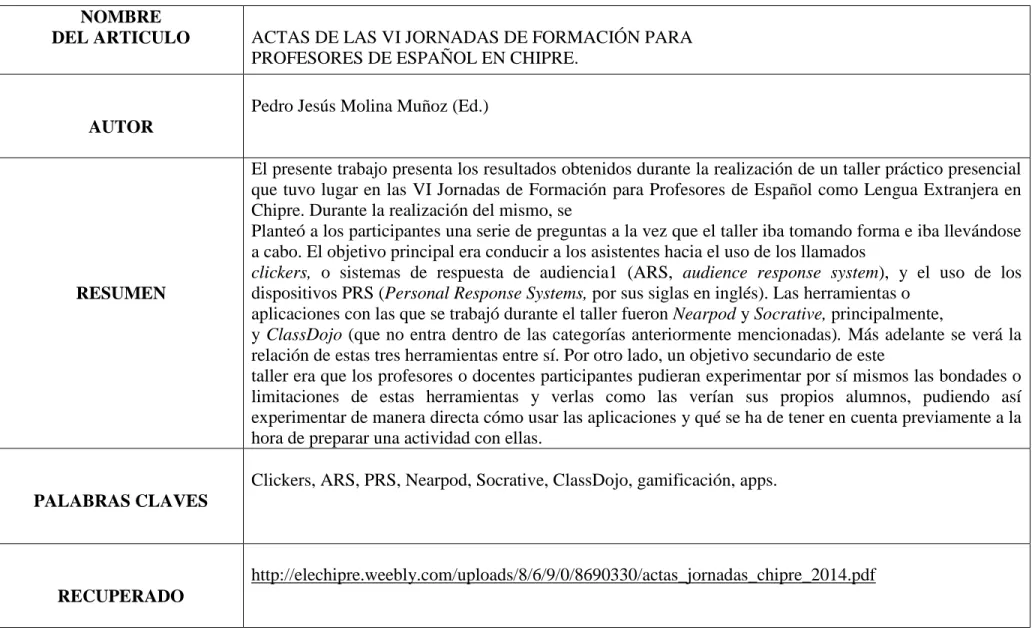 Tabla 12. Formato  ficha de análisis Dialnet plus. 