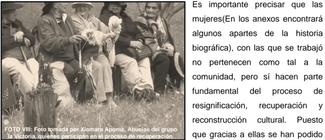 FOTO VIII: Foto tomada por Xiomara Aponte, Abuelas del grupo  la Victoria, quienes participan en el proceso de recuperación