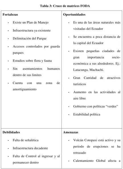 Tabla 3: Cruce de matrices FODA 