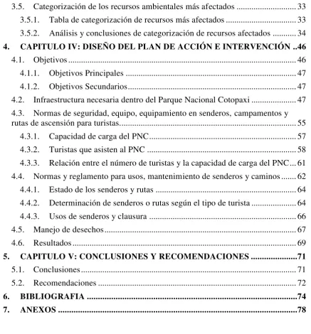 Tabla de categorización de recursos más afectados ................................. 33 