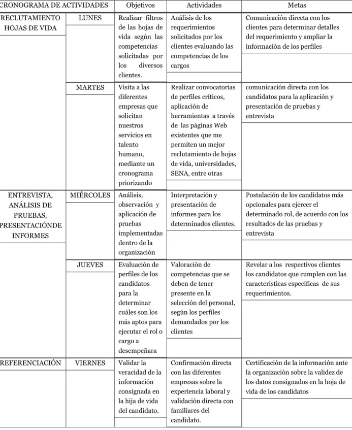 Tabla 2.  Cronograma de actividades 