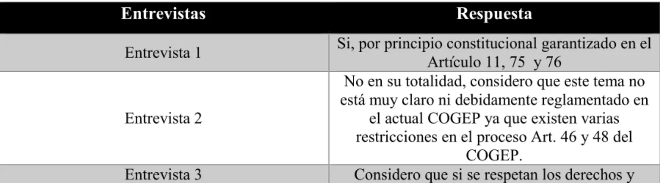 Tabla 1 Respeto a los derechos y principios procesales que gozan las partes procesales y terceros 