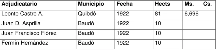 Tabla 8: Adjudicaciones decretadas desde el año de 1922 hasta julio de 1931. 