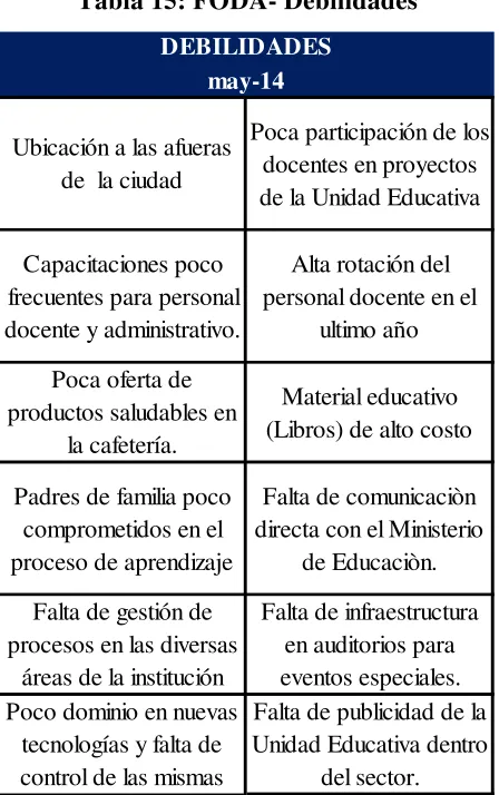 Tabla 15: FODA- Debilidades 