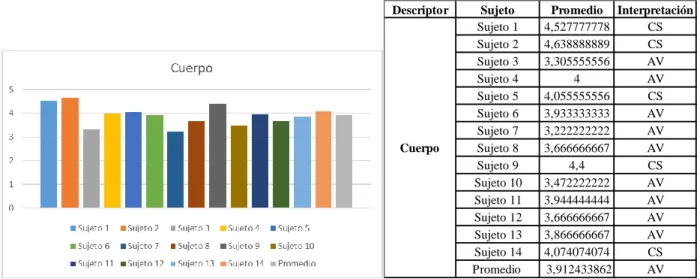 Tabla 47. Análisis numérico del descriptor cuerpo. 