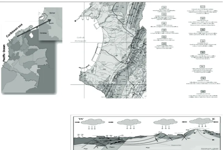 Figure 1 Location and geological framework of the area of study 