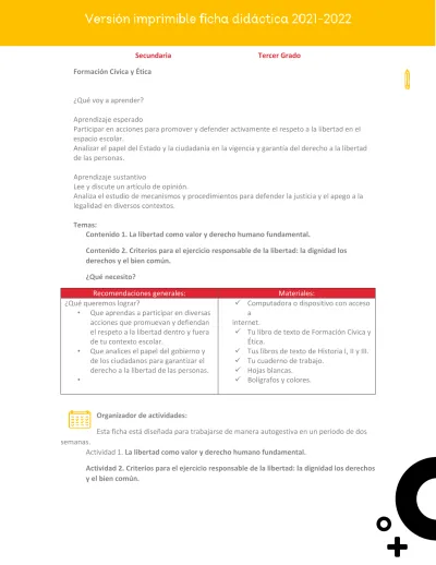 Temas: Contenido 1. La Libertad Como Valor Y Derecho Humano Fundamental.