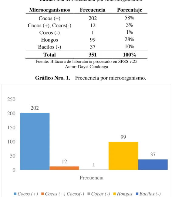 Gráfico Nro. 1.  Frecuencia por microorganismo. 