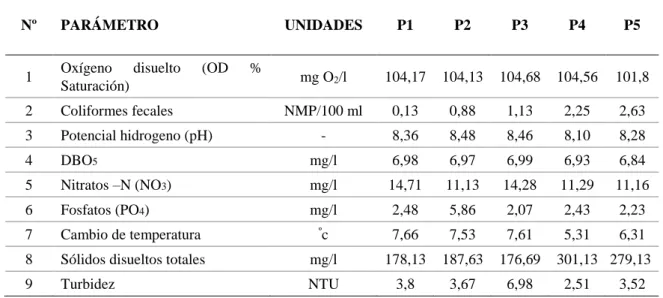 Tabla 11.  Parámetros físico-químicos y microbiológicos del río Patulú 