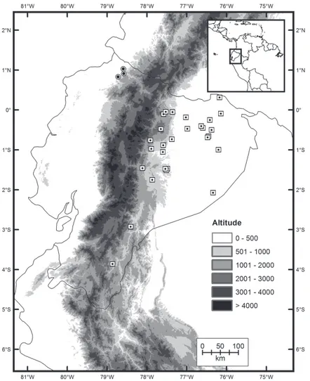 Figure 6. Distribution of Imantodes chocoensis sp. n. (circles) and its sister species I