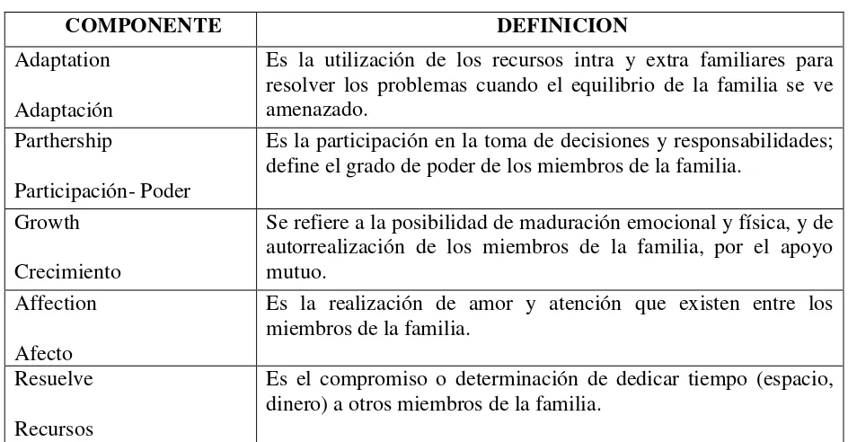 Tabla 2: Parámetros básicos de la función familiar 